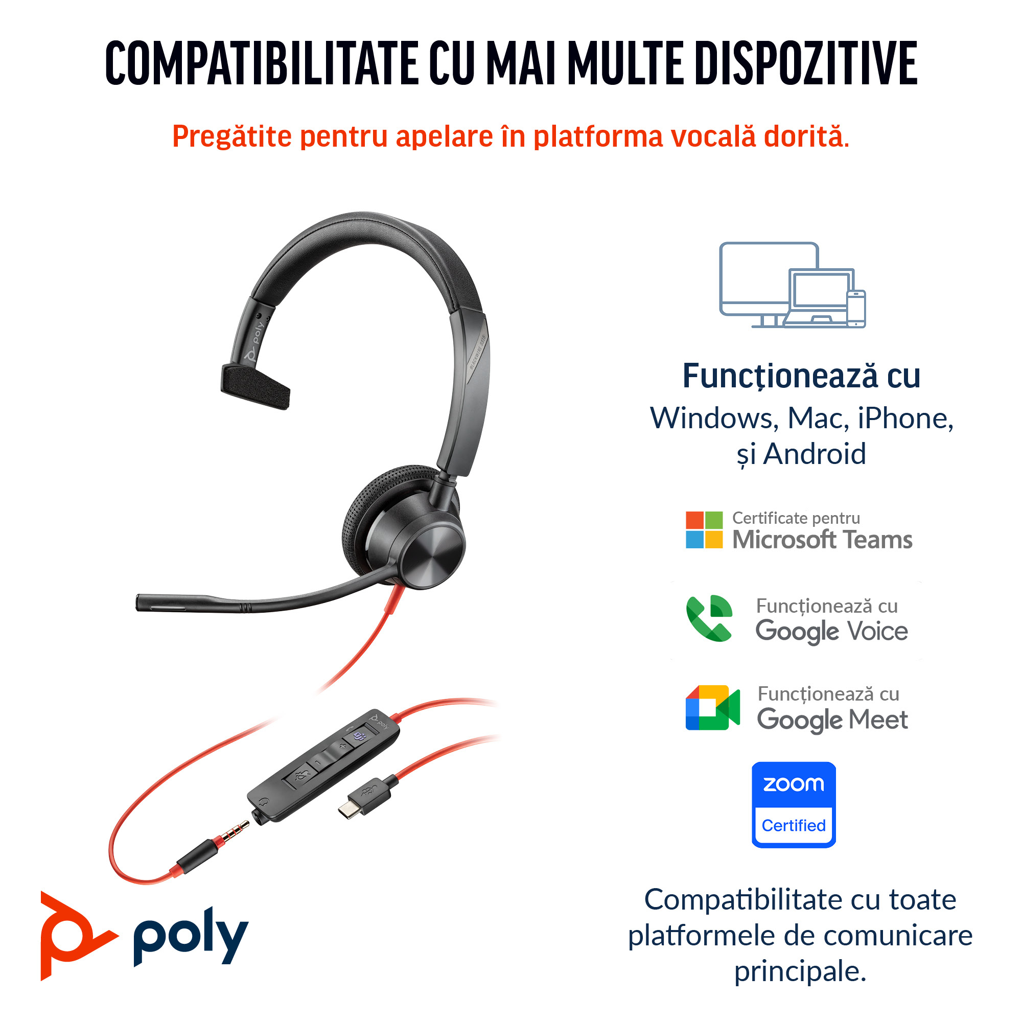 Poly BW 3315 -M USB-C HS +USB-C/A"8X218AA" - imagine 3
