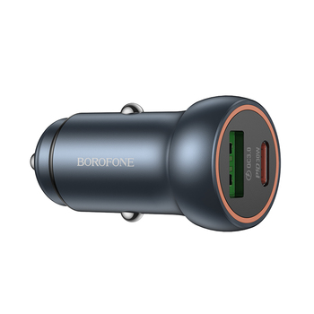 INCARCATOR auto Borofone "BZ32A", pt. bricheta auto, 1 x USB max.18W, 1 x USB Type-C max 30W, gri "6941991118579" (timbru verde 0.18 lei)