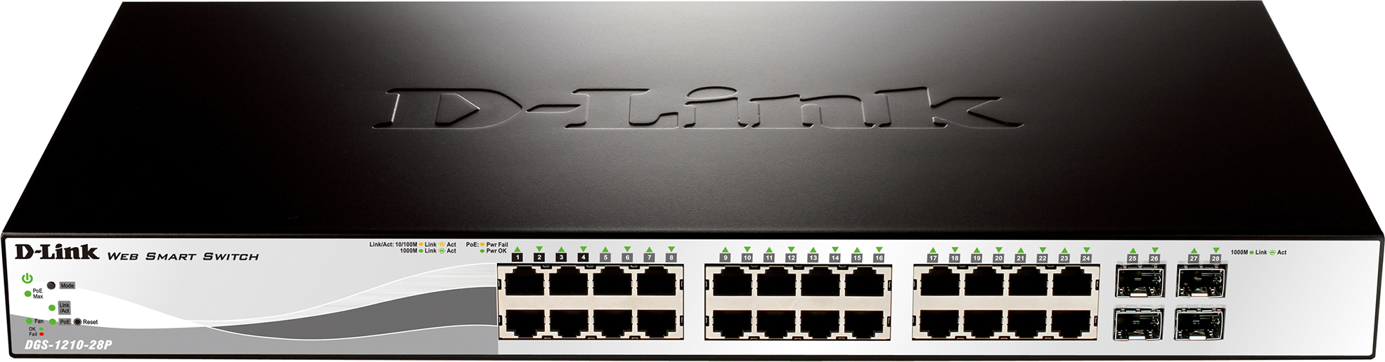 SWITCH PoE D-LINK Smart 24 porturi Gigabit (24 PoE) + 4 porturi combo SFP, IEEE 802.3af/at, carcasa metalica. "DGS-1210-28P"(timbru verde 2 lei)