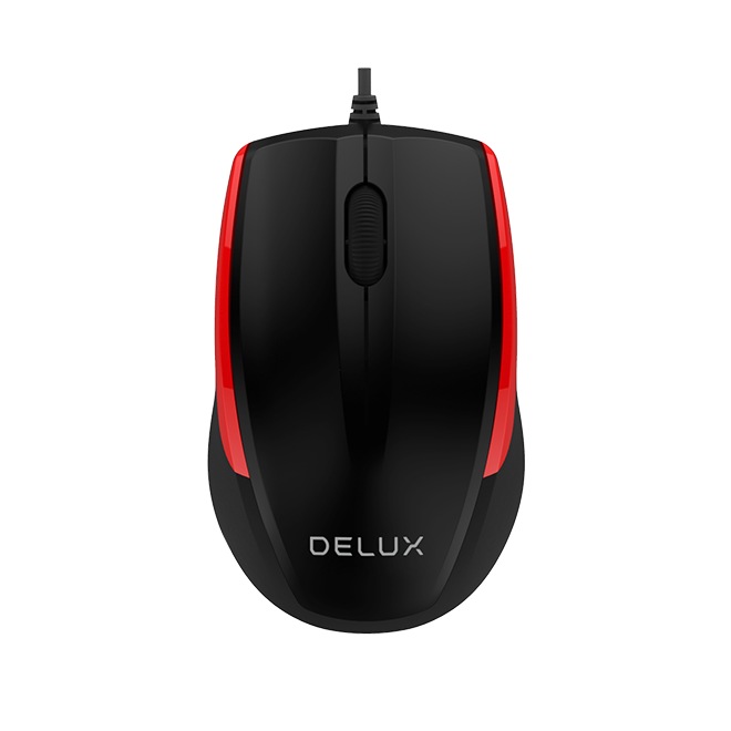 MOUSE DELUX, PC sau NB, cu fir, USB, optic, 1000 dpi, butoane/scroll 3/1, , negru-rosu, "M321BU-BR" (timbru verde 0.18 lei)