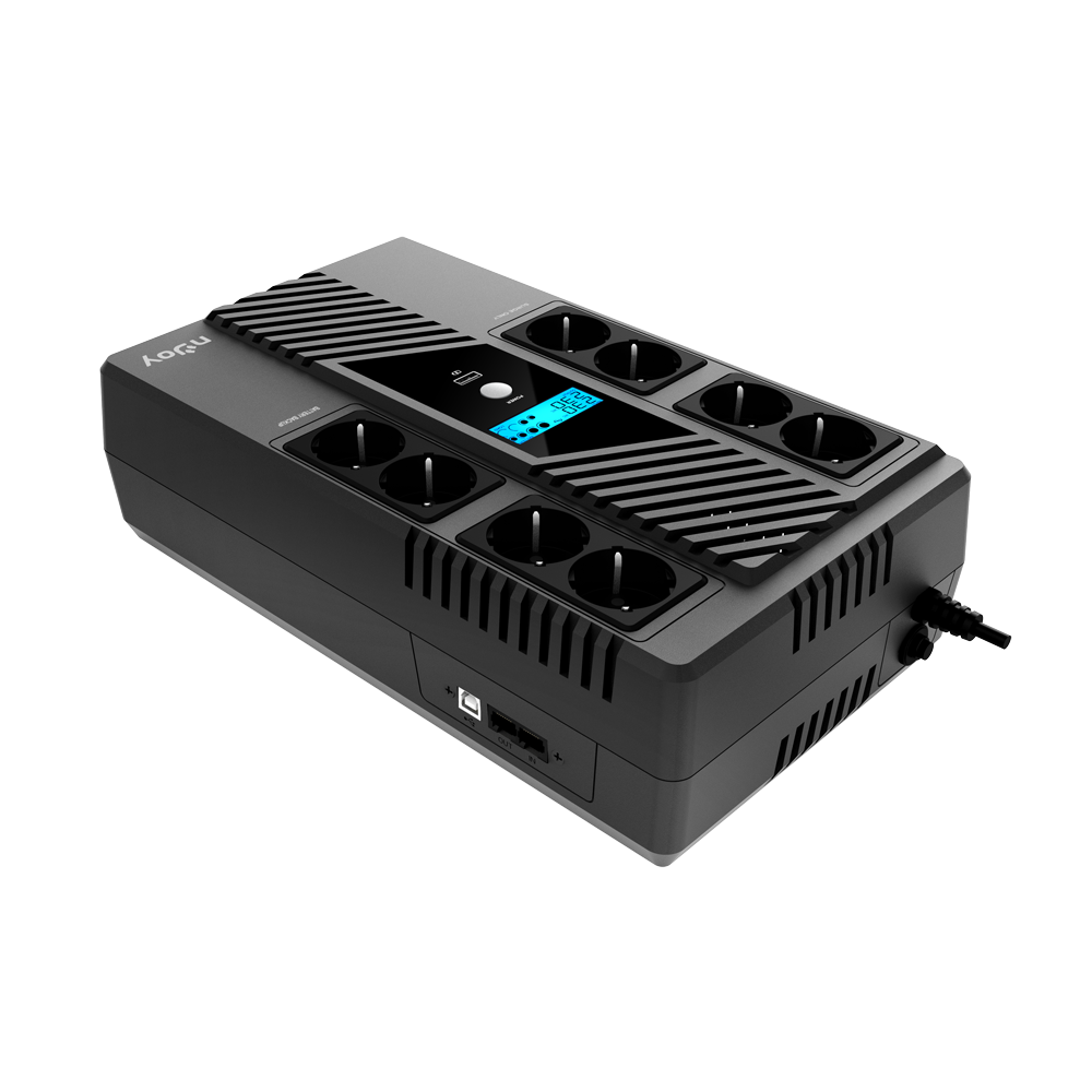 UPS Njoy "Token 800", Line int., brick, AVR, Schuko x 8, display LCD, back-up 1 - 10 min. "UPCSBLS680TTOAZ01B" (timbru verde 11 lei)