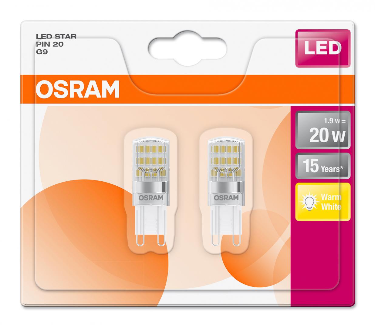 SET 2 becuri LED Osram, soclu G9, putere 1.9W, forma plat, lumina alb calda, alimentare 220 - 240 V, "000004058075093850" (timbru verde 0.9 lei)