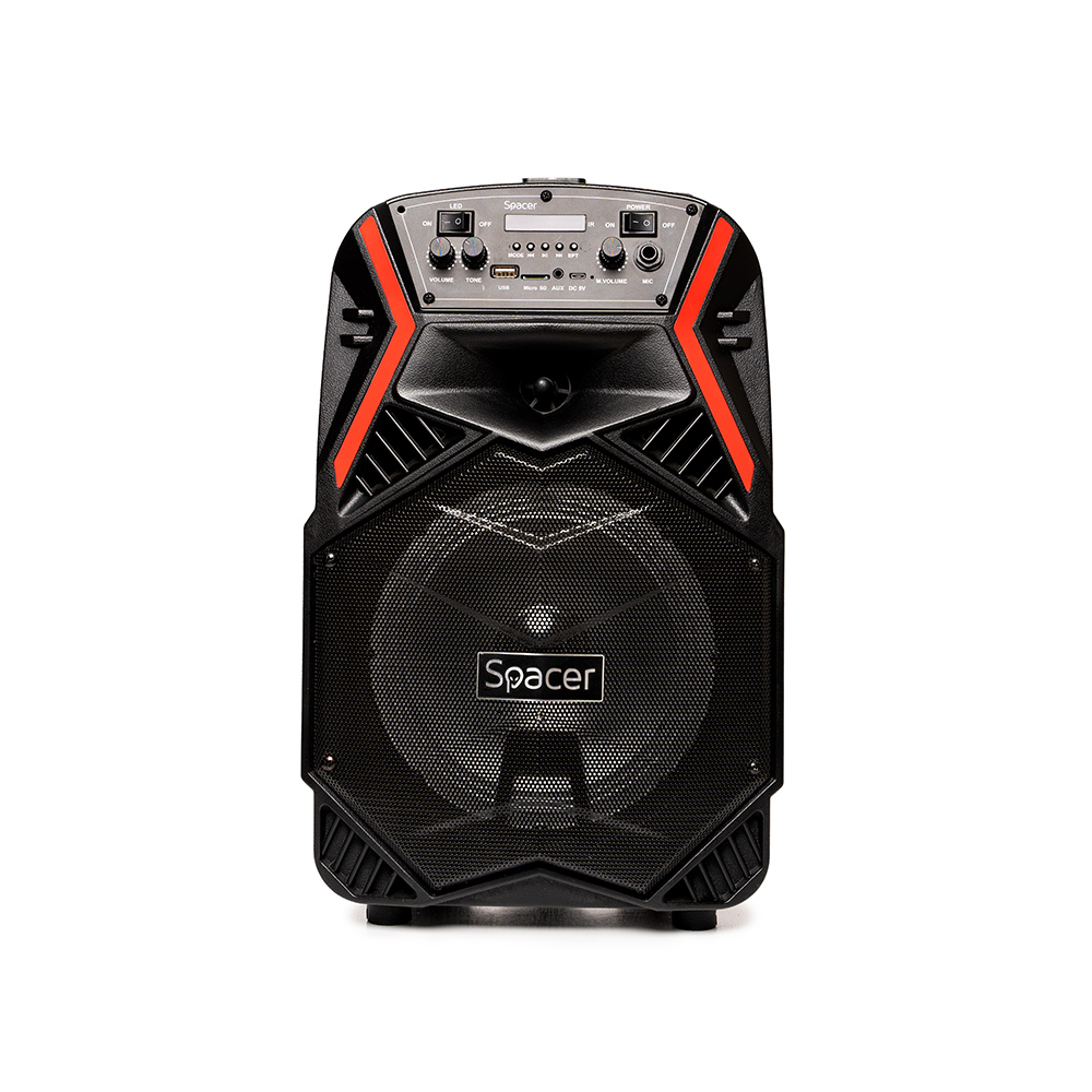 BOXA SPACER portabila bluetooth COUGAR, tip troler, RMS: 35W, 8" woofer, acumulator 3.7V,1800 mAh, input : AUX audio, radio FM, guitar, USB/microSD, remote control, wireless microphone, black, "SPB-H8-BT" 43501597 (timbru verde 4.00 lei)