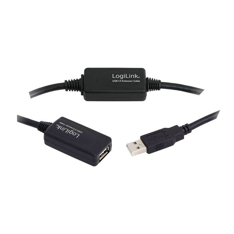 CABLU USB LOGILINK prelungitor, USB 2.0 (T) la USB 2.0 (M), 20m, activ (permite folosirea unui cablu USB lung), negru, "UA0146" (timbru verde 0.08 lei)