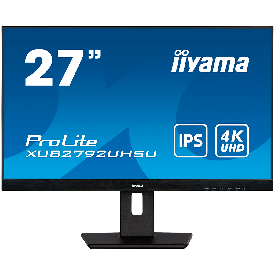 MONITOARE Iiyama 27" ETE IPS-panel, 3840x2160 UHD, 4ms, 15cm height adj. stand, 300cd/m2, DVI, HDMI, DisplayPort, Speakers, USB-HUB 2x 3.0 "XUB2792UHSU-B5" (timbru verde 7 lei)