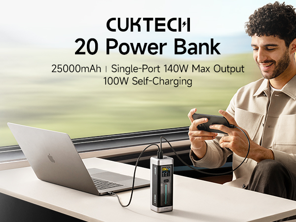 POWER BANK Cuktech P+ Series 2C1A, 25000mAh, PD 3.1, 210W, 1 x USB; 2 x USB Type-C, digital display pt. status baterie, negru, "CUK00P23GLBK" (timbru verde 0.98 lei)