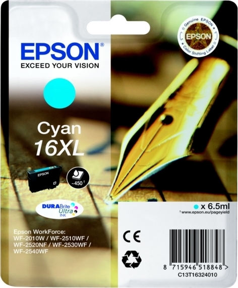 Cartus Cerneala Original Epson Cyan, T1632, pentru WF2540, , (timbru verde 0.15 lei), "C13T16324010"
