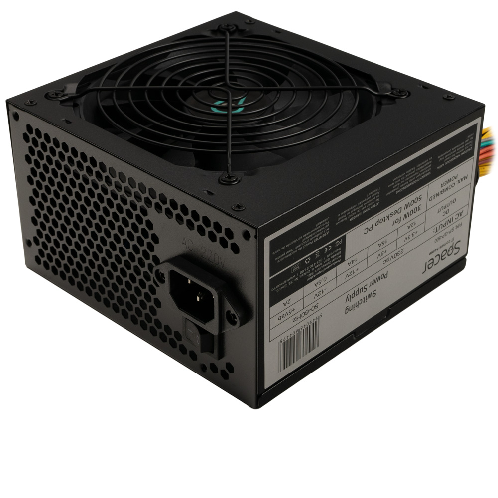 SURSA SPACER 500, 300W for 500 Desktop PC, PFC pasiv, fan 120mm, MB (20+4) x1, CPU (4+4) x1, PCI-E (6) x1, SATA x4, Molex x2, *retail* "SP-GP-500", (timbru verde 0.8 lei)