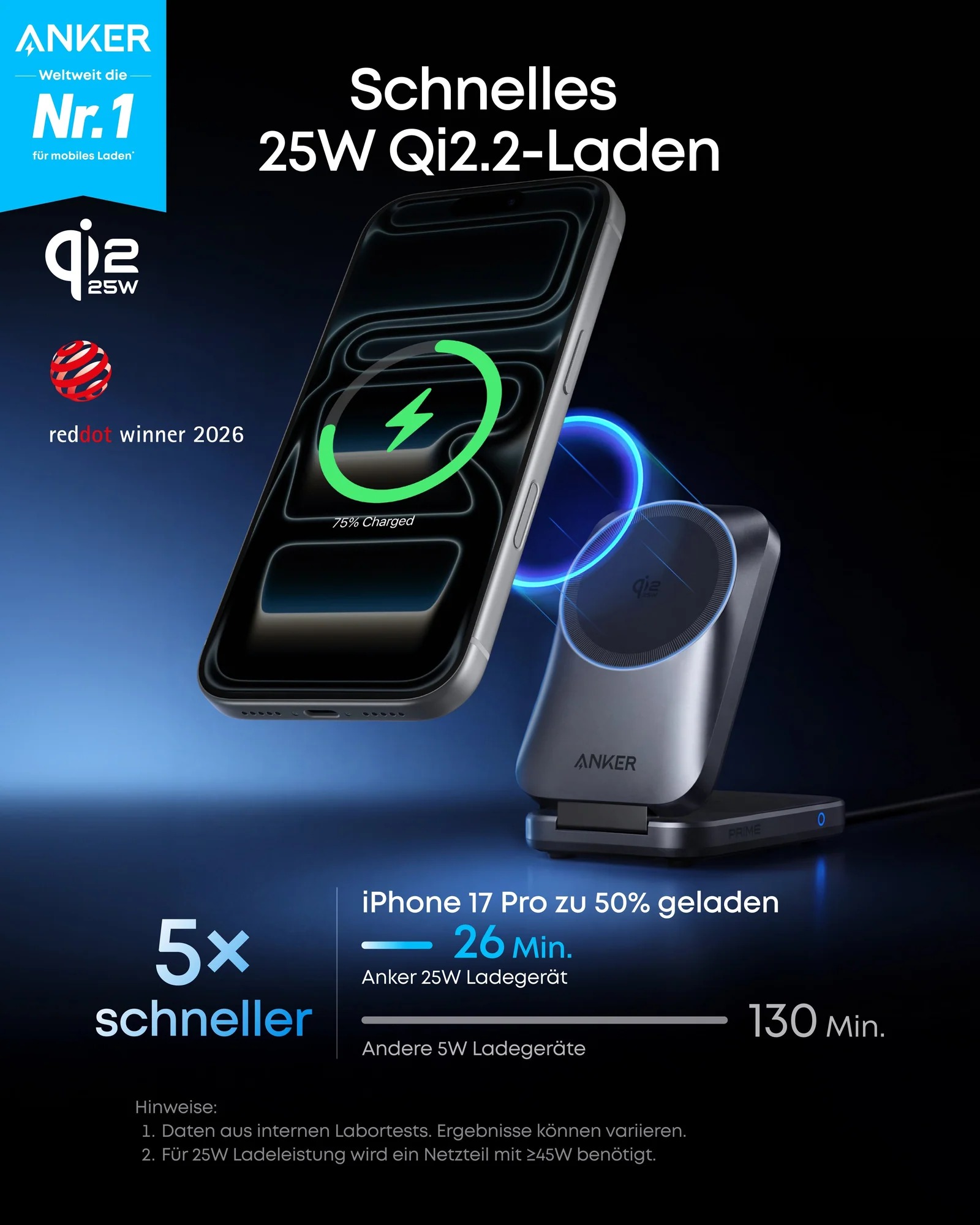 Statie de incarcare wireless 3 in 1 Anker, Prime, 45W, portabil, pliabil, fast charge, pentru iPhone seriile 12-17, Apple Watch, AirPods,exceptie iPhone 17 Air, 1 x USB-C incarcare, gri, "B25N1G11" - 0194644321809 - imagine 3