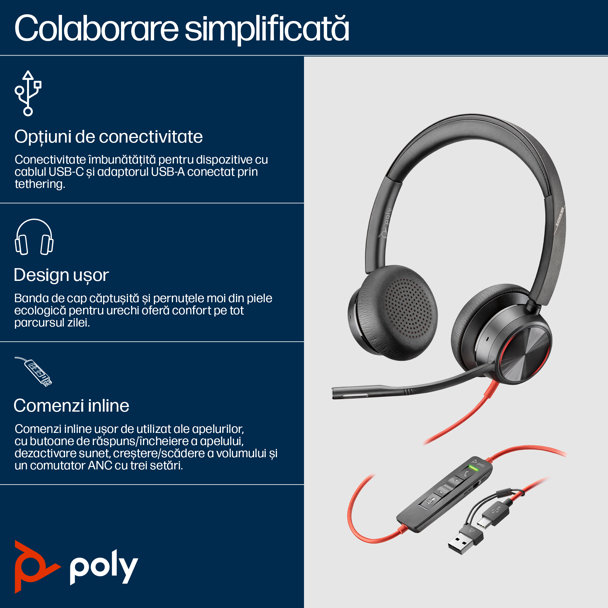 Poly BW 8225 Stereo USB-C HS +USB-C/A"8X223AA" - imagine 2