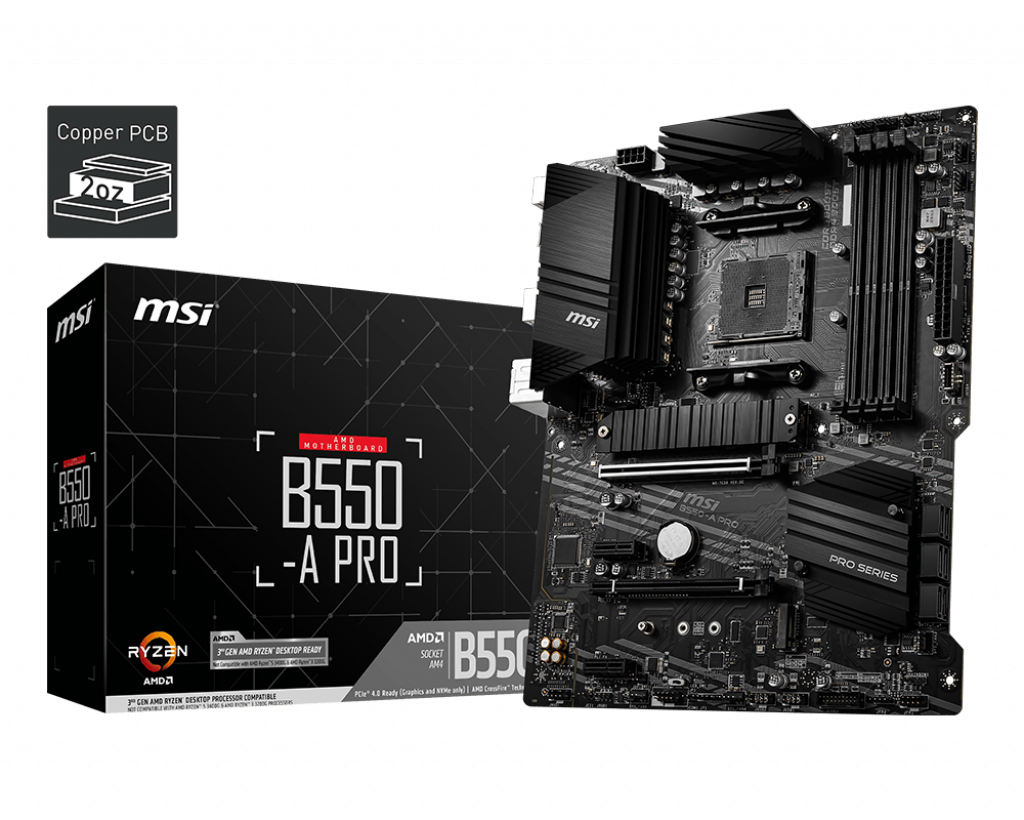 PLACA de BAZA MSI "B550-A PRO", skt AM4, ATX, AMD B550, 4 x DDR4, max. 128 GB, 6 x SATA, 2 x M.2, 7.1, "B550-A PRO"