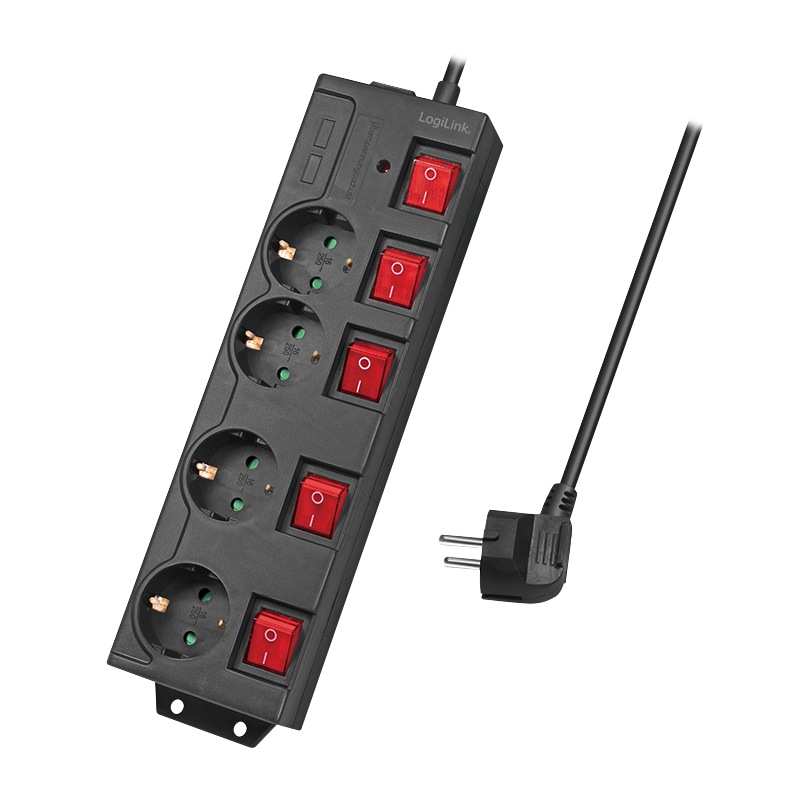PRELUNGITOR LOGILINK, Schuko x 4, conectare prin Schuko (T), cablu 1.5 m, 16 A, protectie copii, negru, "LPS251" (timbru verde 0.18 lei)