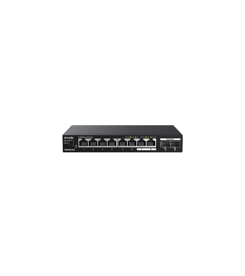 SWITCH Tenda fara management, 8 porturi Ethernet 2.5 Gbps si 2 sloturi SFP+ 10 Gbps, carcasa metalica, rackabil "TEM2010X" (timbru verde 2 lei)