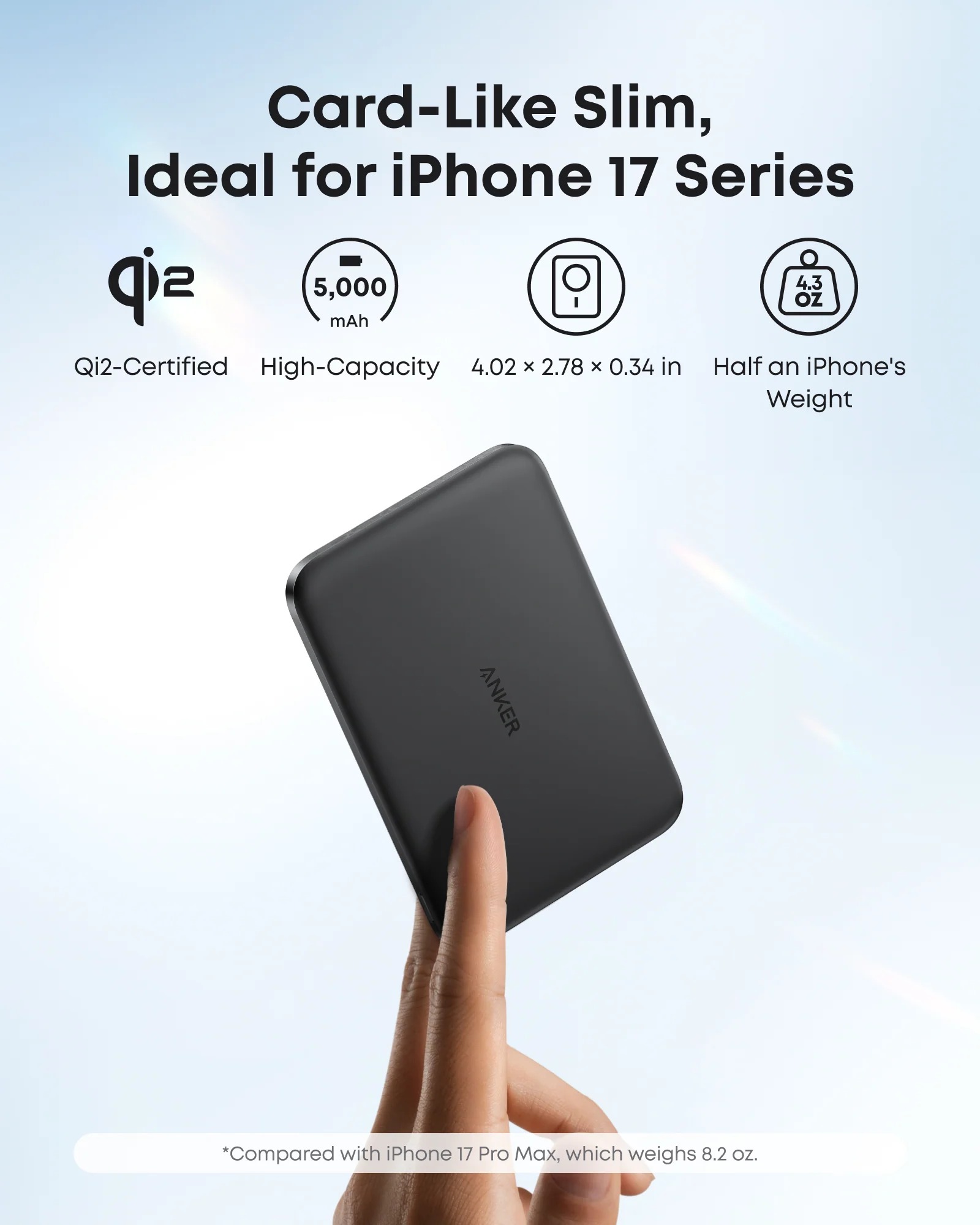 POWER BANK Anker "Nano" 5.000 mAh, 15W MagGo, slim, magnetic, wireless, 1 x USB-C incarcare, 122g, negru, "A1665HO1" - 0194644321808 - imagine 3