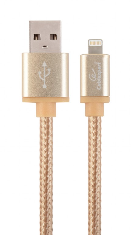 CABLU alimentare si date GEMBIRD, pt. smartphone, USB 2.0 (T) la Lightning (T), 1.8m, premium, conectori auriti, cablu cu impletire din bumbac, auriu, "CCB-mUSB2B-AMLM-6-G" (timbru verde 0.08 lei)