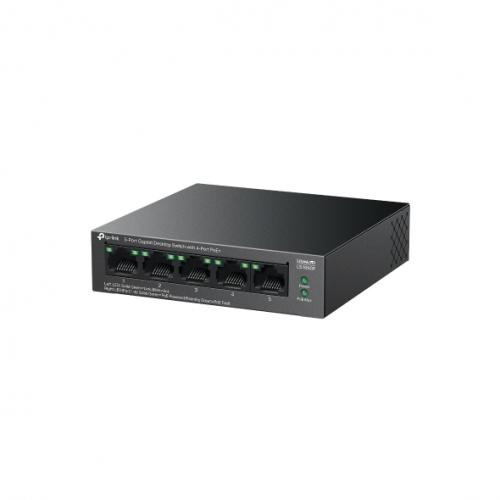 SWITCH TP-LINK, 5 porturi Gigabit (4 porturi POE+ buget total 65W), carcasa metalica "LS105GP" (timbru verde 2 lei)