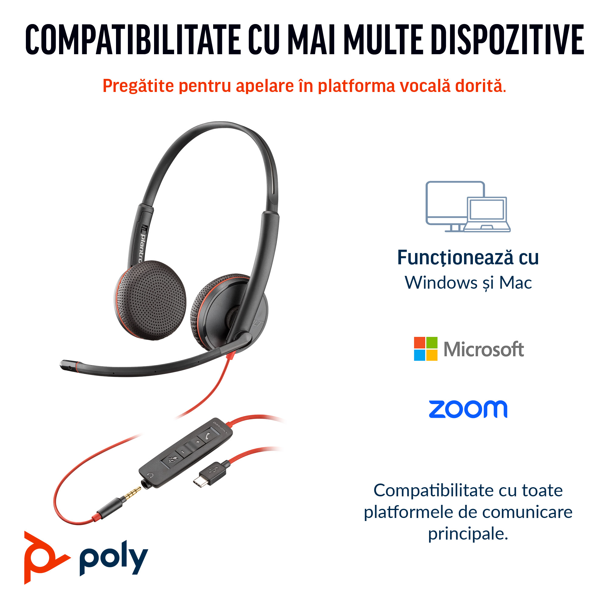 Poly BW 3225 USB-C HS +3.5mmP +USB-C/A"8X229AA" - imagine 4
