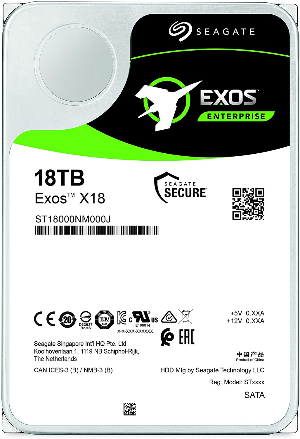 HDD SEAGATE 18TB, Exos X18, 7.200 rpm, buffer 256 MB, pt server, "ST18000NM000J" (timbru verde 0.8 lei)