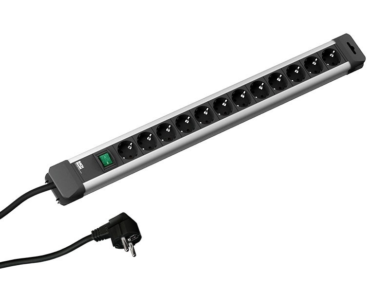 PRELUNGITOR Bachmann, Schuko x 12, conectare prin Schuko (T), cablu 2 m, protectie copii, negru | argintiu, "330.103" (timbru verde 0.18 lei)