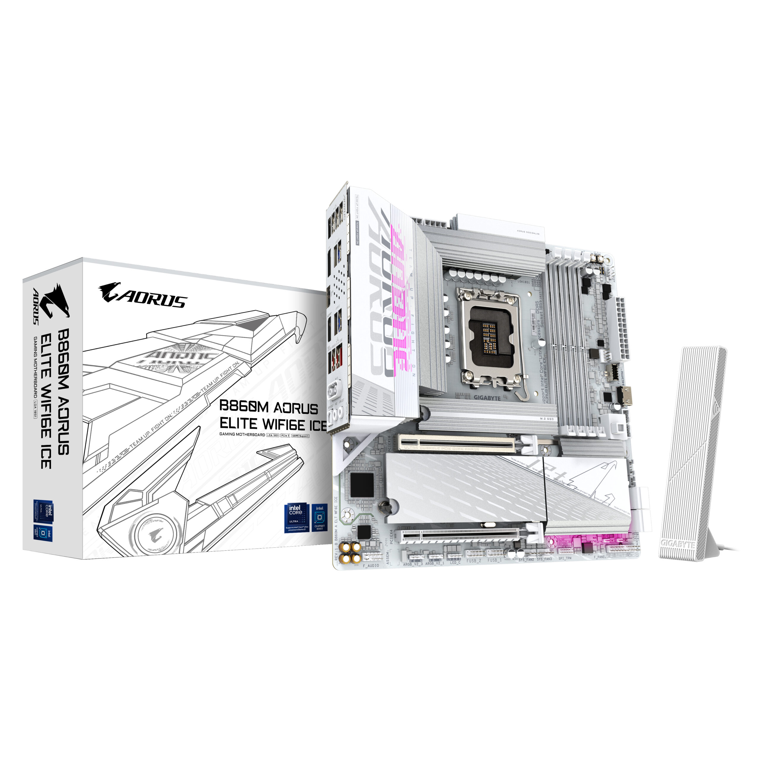 Placa de baza GIGABYTE B860M Aorus Elite WiFi6E ICE Mainboard, Sockel LGA 1851, Intel B860, mATX, DDR5 "B860M AORUS ELITE WF6E ICE"