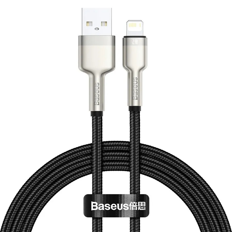 CABLU alimentare si date Baseus Cafule Metal, Fast Charging Data Cable pt. smartphone, USB la Lightning Iphone 2.4A, braided, 1m, negru "CALJK-A01" (timbru verde 0.08 lei) - 6953156202245