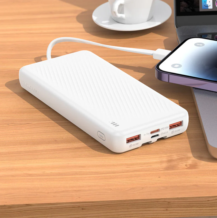 POWER BANK Borofone "BJ57", 10000mAh, 22.5W, 2 x USB; 1 x USB Type-C, include cablu USB Type-C si Iphone Lightning, total 5V/2A, alb "6941991111853" (timbru verde 0.98 lei)