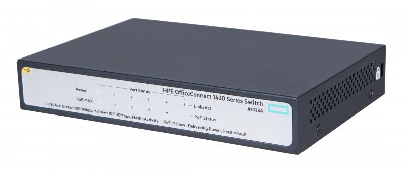 SWITCH HP, HPE 1420, porturi Gigabit x 5, unmanaged, carcasa metalica, "JH328A" (timbru verde 2 lei)