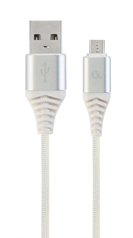 CABLU alimentare si date GEMBIRD, pt. smartphone, USB 2.0 (T) la Micro-USB 2.0 (T), 2m,premium,cablu cu impletire din bumbac,alb cu conectori argintii, "CC-USB2B-AMmBM-2M-BW2" (timbru verde 0.08 lei)