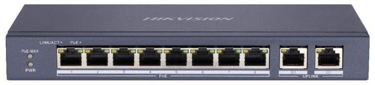 SWITCH Hikvision, 10/100 x 8 | Gigabit x 2, carcasa metalica, "DS-3E0310P-E/M" (timbru verde 2 lei)