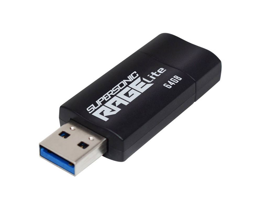 MEMORIE USB 3.2 PATRIOT Supersonic Rage Lite, 64 GB, protectie slide, negru, "PEF64GRLB32U" (timbru verde 0.03 lei)