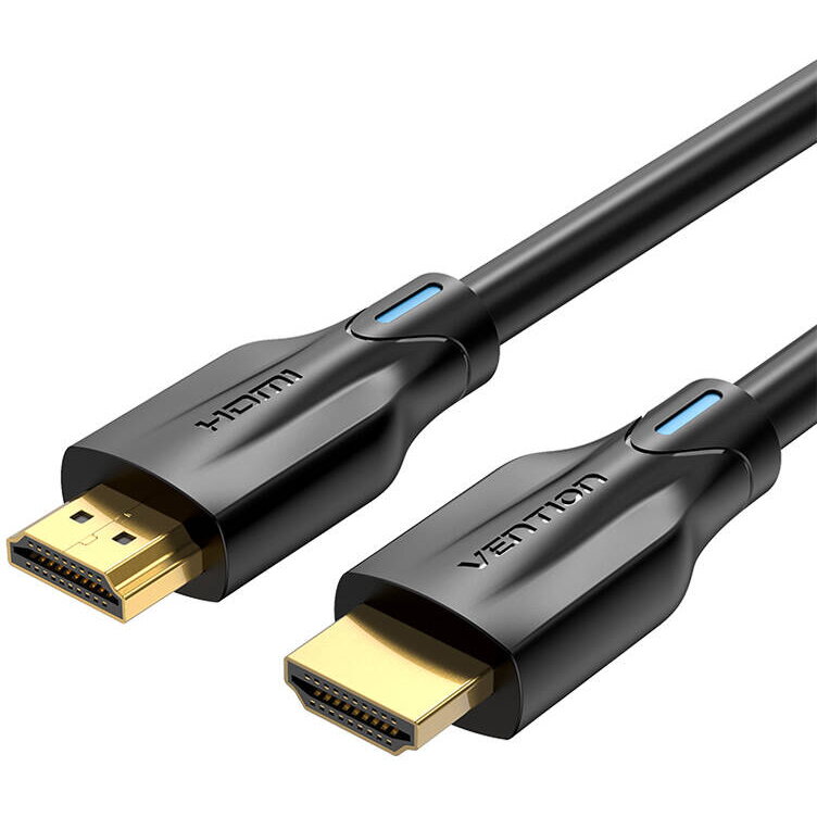 Cablu video Vention, HDMI(T) la HDMI(T), 2m, rezolutie maxima 8K la 60Hz/4K la 120Hz, conectori auriti, cupru/argint, invelis PVC, negru, "AANBH" (timbru verde 0.18lei) - 6922794743502