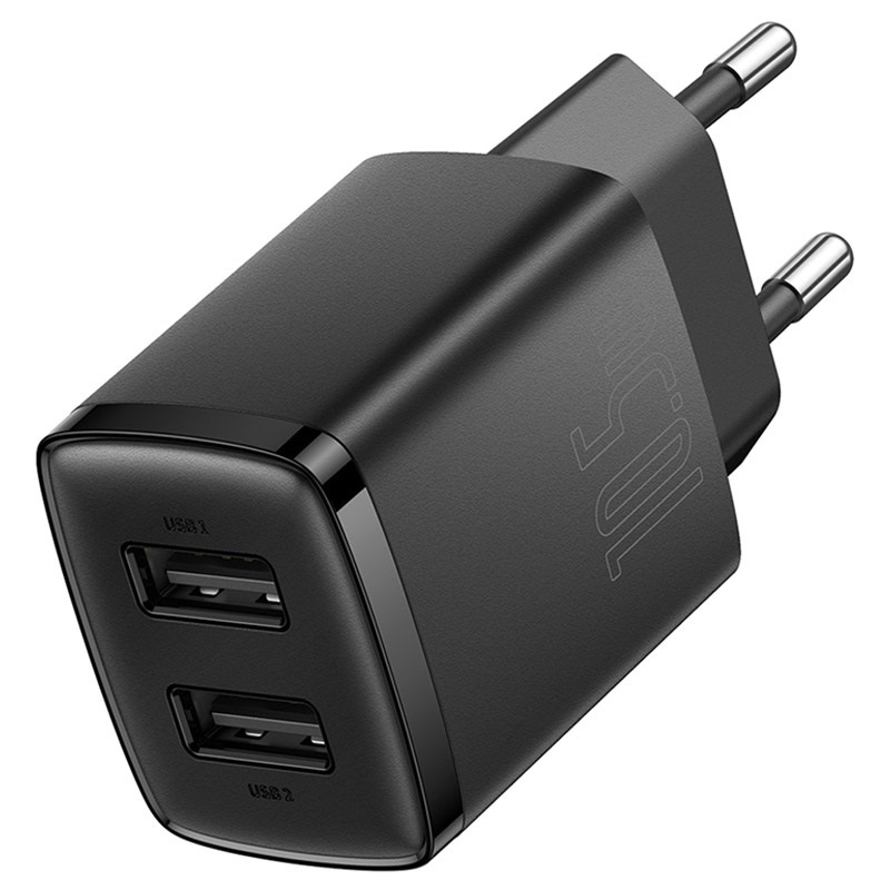 INCARCATOR retea Baseus Compact,10.5W, 2 x USB 5V/2.1A, negru "CCXJ010201" (timbru verde 0.18 lei) - 6932172606909
