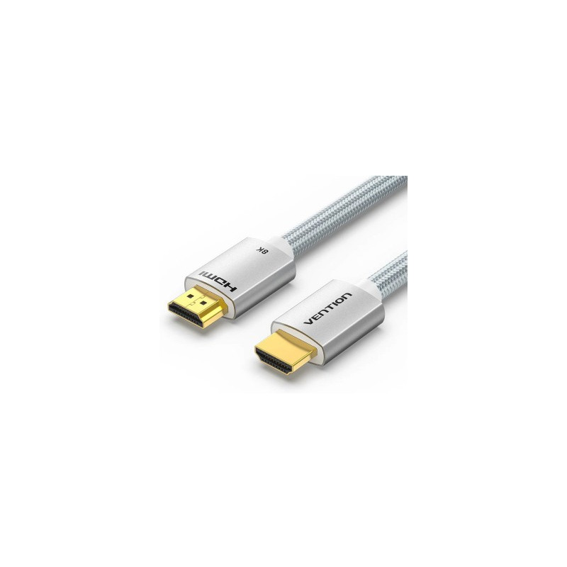 Cablu video Vention, HDMI(T) la HDMI(T), 1m, rezolutie 8K la 60Hz/4K la 120Hz, PVC si braided, argintiu, "ALCIF" (timbru verde 0.08 lei) - 6922794753990