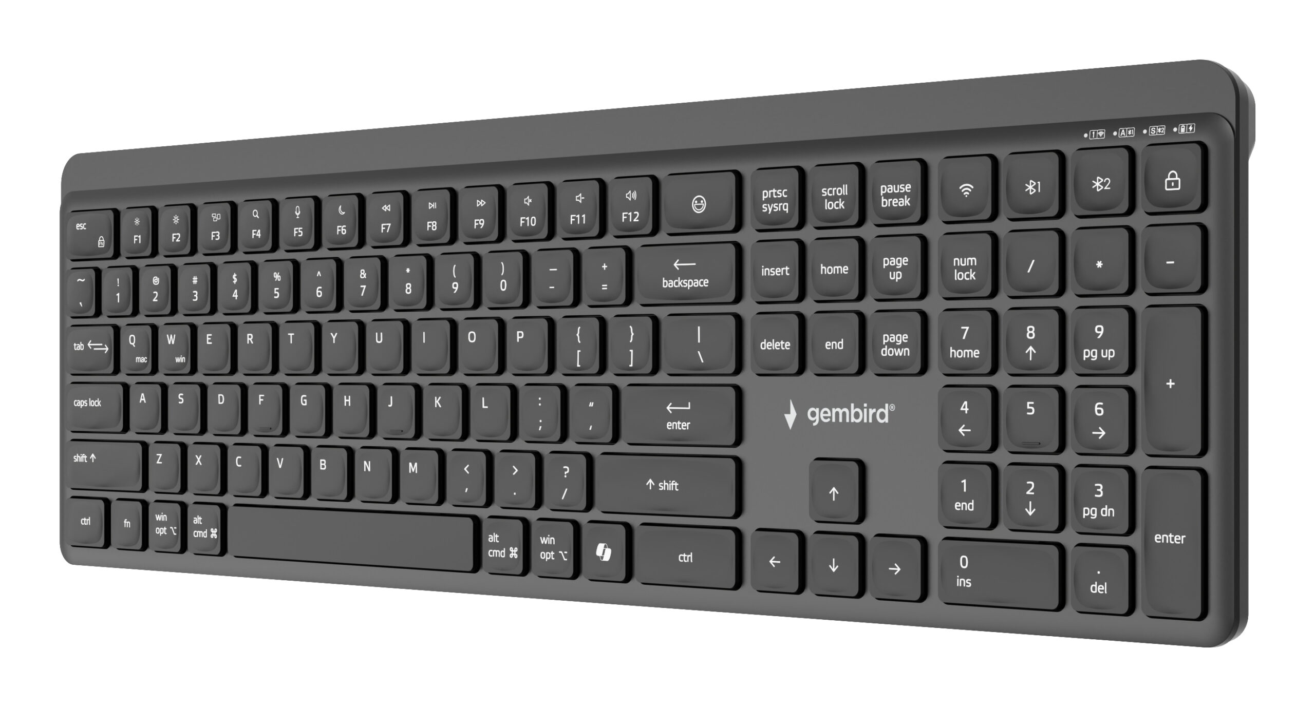 TASTATURA GEMBIRD wireless, dual-mode BT v5.1 + 2.4Ghz, 110 taste, Li-ion 300mAh, USB-C, black, "KB-WPS-03" - imagine 3