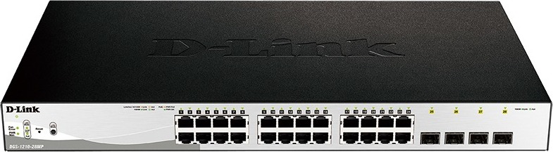 SWITCH PoE D-LINK Smart 24 porturi Gigabit (24 poE) + 4 porturi Combo SFP, IEEE 802.3af/at, carcasa metalica, rackabil, "DGS-1210-28MP"(timbru verde 2 lei)
