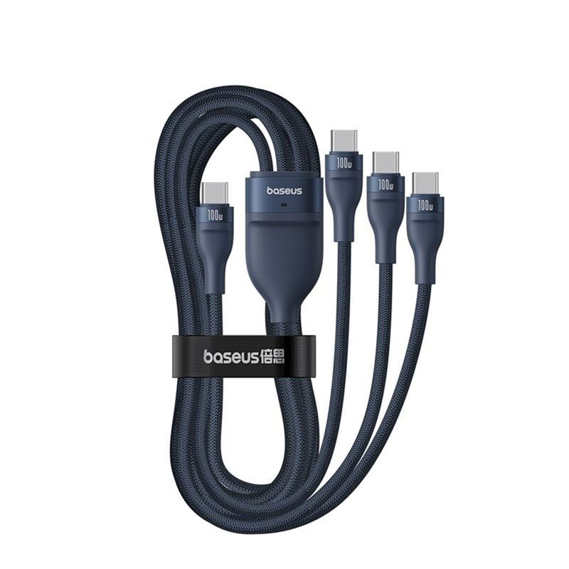 CABLU alimentare si date Baseus One-for-three, Fast Charging Data Cable pt. smartphone, USB Type-C la 3 x USB Type-C 100W, 1.5m, albastru "P10377503321-00" (timbru verde 0.08 lei) - 6932172669805