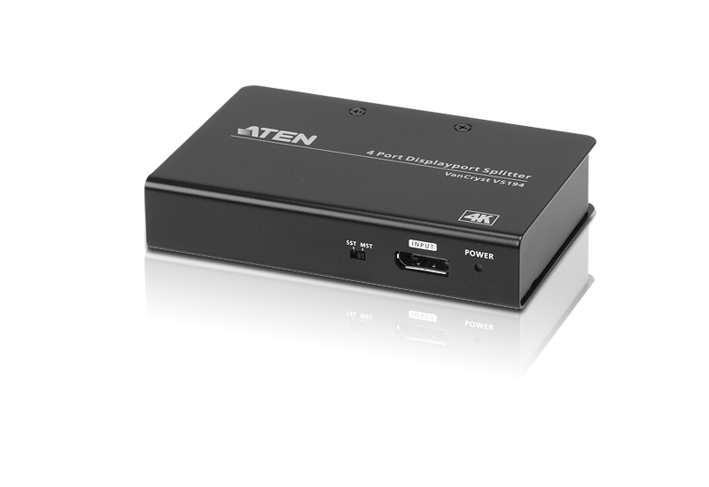 SPLITTER video ATEN, split 4 monitoare la 1 PC, conector 1: DisplayPort (M); conector 2: DisplayPort (M) x 4, "VS194-AT-G" (timbru verde 0.8 lei)