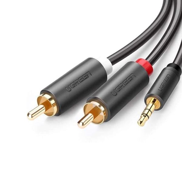 CABLU audio Ugreen, "AV102" stereo 3.5 mm jack (T) la 2 x RCA (T), 3m, conectori auriti, gri "10512" (timbru verde 0.18 lei) - 6957303815128