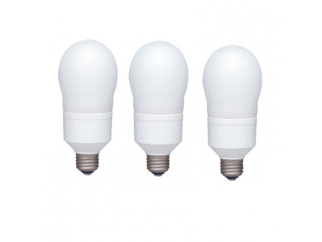 SET 3 becuri fluorescent Panasonic, soclu E27, putere 18W, forma oval, lumina alb rece, alimentare 220 - 240 V, "EFA18E65HD-3" (timbru verde 1.35 lei)