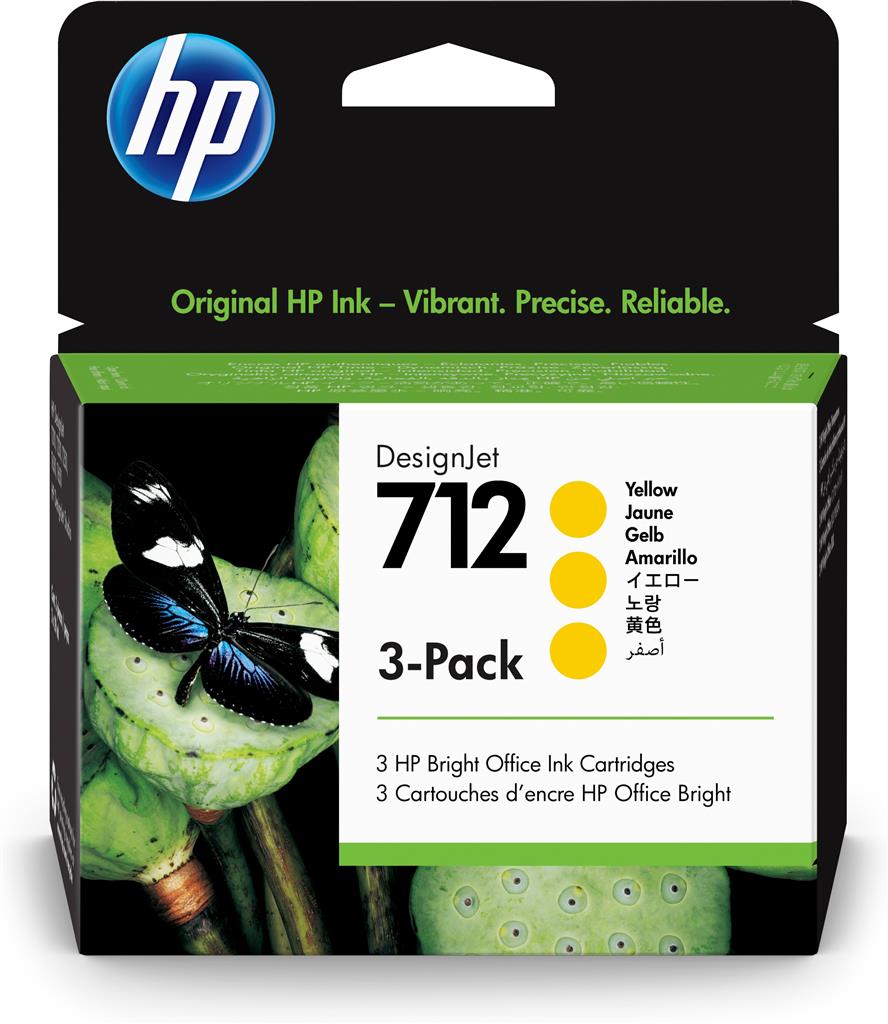 Tri-Pack Original HP Yellow, nr.712, pentru DesignJet Studio 24|Studio 36|T230|T250|T630|T650, 29ml, (timbru verde 0.45 lei), "3ED79A"