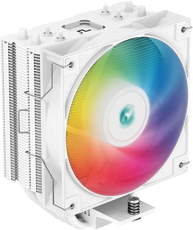 Cooler Deepcool "AG400", compatibil skt. Intel si AMD, racire cu aer, ventilator 120 mm, 2000 rpm, inaltime cooler 150mm, 4 heatpipe, iluminat RGB "R-AG400-WHANMC-G-2" (timbru verde 0.8 lei)