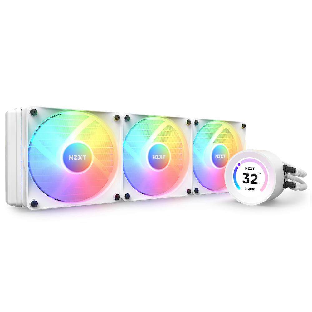 Cooler NZXT "Kraken Elite 360 RGB", skt universal, racire cu lichid, ventilator 120 mm x 3, 1800 rpm, iluminat RGB, "RL-KR36E-W1" (timbru verde 2.00 lei)