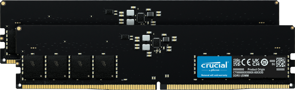 Memorie Crucial DDR5 - 64GB - 5600 - CL - 46 (2x 32 GB) dual kit, RAM (black, CT2K32G56C46U5, INTEL XMP, AMD EXPO) "CT2K32G56C46U5"
