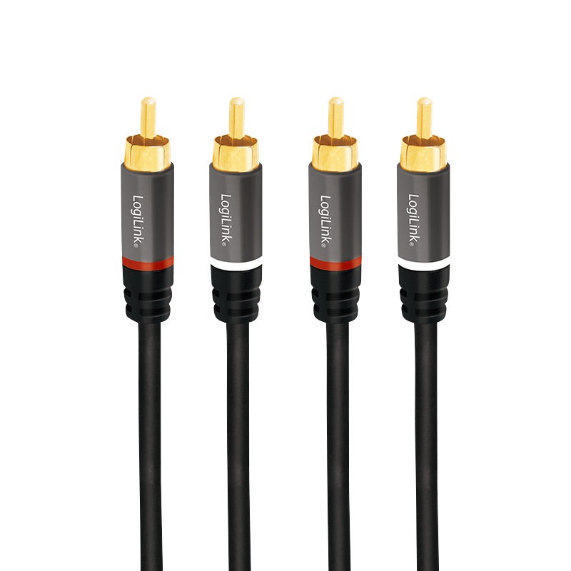 CABLU audio LOGILINK stereo (RCA T/T), 2m, conectori auriti, negru "CA1204" (timbru verde 0.08 lei)