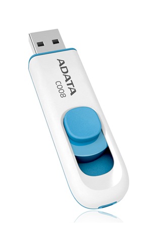 MEMORIE USB 2.0 ADATA 32 GB, retractabila, carcasa plastic, alb / albastru, "AC008-32G-RWE" (timbru verde 0.03 lei)