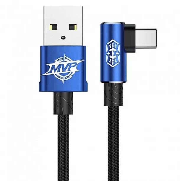 CABLU alimentare si date Baseus MVP 2, Fast Charging Data Cable pt. smartphone, USB la USB Type-C 100W, unghi 90 grade, brodat, 2m, negru+albastru "CAVP000521" (timbru verde 0.18 lei) - 6932172612443