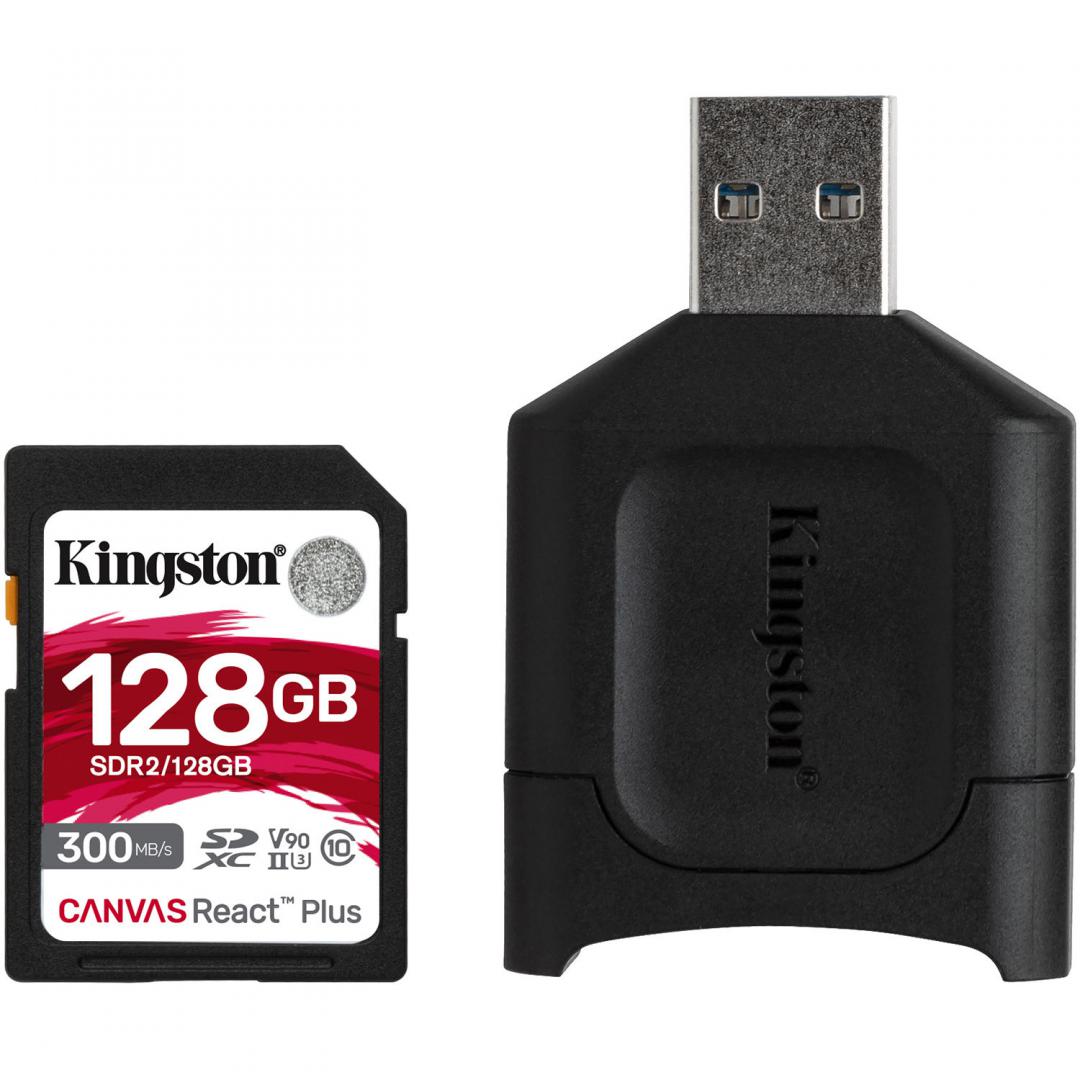 CARD READER KINGSTON, 128 GB, SDXC, clasa 10, standard UHS-II U3, "MLPR2/128GB" (timbru verde 0.03 lei)
