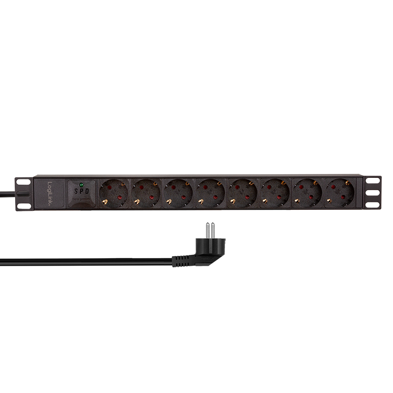 PDU LOGILINK 1U pt. rack 19 inch, 8 prize Schuko, intrare Schuko, max 16 A, prot. suprasarcina, IP20, 2 m, negru, "PDU8C04" (timbru verde 0.8 lei)