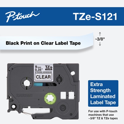 Banda laminata Original Brother Black on Clear, TZES121, pentru E105|E110|H100|H101|H105|H110|H111|P300|128|200|1000|1010|1090|1100|1120|1130|1160|1170|1180|1190|1200|1230|1280|1290|6100|7100|ST1150, 9mm, incl.TV 0 RON, "TZES121"