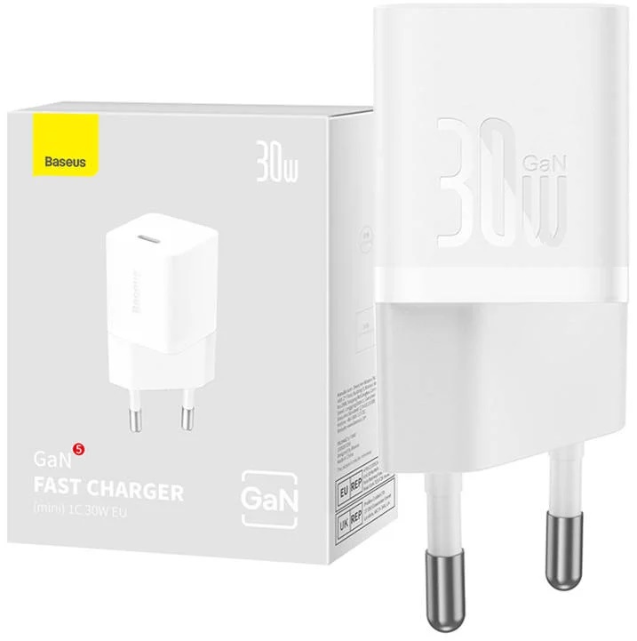 INCARCATOR retea Baseus, GaN5 Fast Charger 30W, 1 x USB Type-C 5V/3A, alb "CCGN070502" (timbru verde 0.18 lei) - 6932172624446